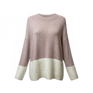 Adyson Parker Women's Pink White Two Tone Eye Lash Soft Tunic Sweater sz L EUC